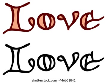 Set of words "love". Original custom hand lettering. Design element for greeting cards, invitations, prints.