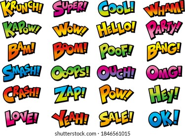 A set of words used in comics