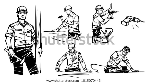 Set Work Carpenters Work Worker Hammer Stock Vector (Royalty Free ...