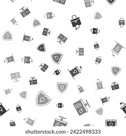 Set Work for women, Dating app, Debate podium rostrum and Gender shield, Female on fluless Pattern. Vector