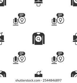 Set Work for female, Feminist shirt and Microphone on seamless pattern. Vector