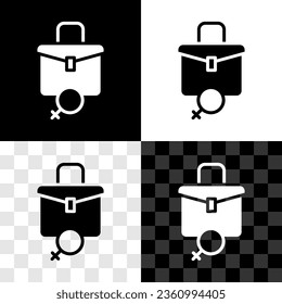 Set Work for female icon isolated on black and white, transparent background. Business woman work.  Vector