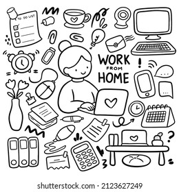 Ilustración del conjunto de trabajo desde un vector de doodle doméstico