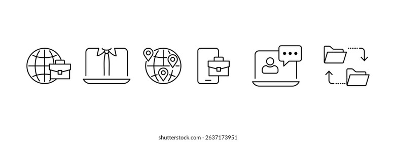 Set of work at home icon collection. Remote working, Online working, data transfer symbol.