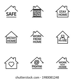 Set of work from home icon. Quarantine new normal self safe from virus. Line symbol 640x640 pixels.