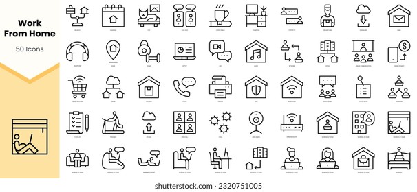 Set of work from home Icons. Simple line art style icons pack. Vector illustration