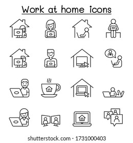 Set of Work at home line icons. contains such Icons as, business people, video conference, online meeting, business people, freelance, stay home campaign and more.