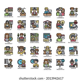 Set of work from home thin line and pixel perfect icons for any web and app project. 