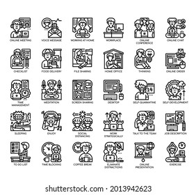Set of work from home thin line and pixel perfect icons for any web and app project. 