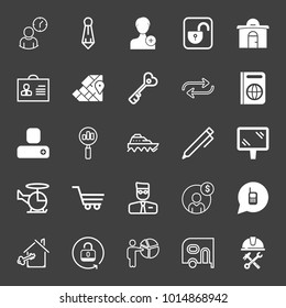 set of work hour, tie, add account, unlock, building, male badge, map location, love key, transfer, search, boat, pen, banner, helicopter, cart, presentation, van, constructionvector icon