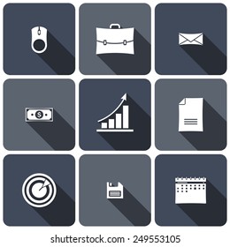 Set of work icon with shadows on flat design