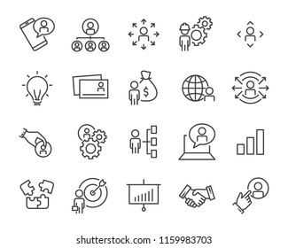 iconos de conjunto de trabajo, como trabajo, carrera, trabajo, búsqueda, persona, contratación y más