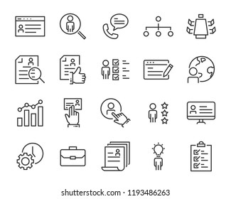 set of work icons, such as working, career, job, search, person, recruitment and more