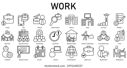 Set of Work Icons or symbols Vector fully editable file