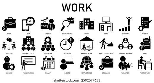 Set of Work Icons or symbols Vector fully editable file