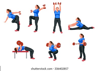 set of work out woman in different poses