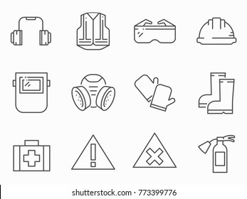 Set of work safety line vector icons