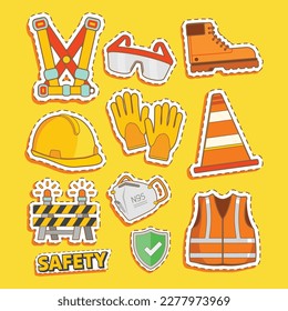 Set of Work Safety Object Cute Sticker Illustration