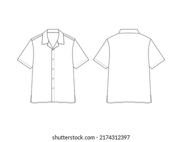 Set Of Work Shirt Technical Fashion Illustration, Long Sleeves. Flat Apparel Template Front Back White Color. Women, Men, Unisex CAD Mockup