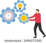Set up work that includes ideas time and money, Vector illustration in flat style
