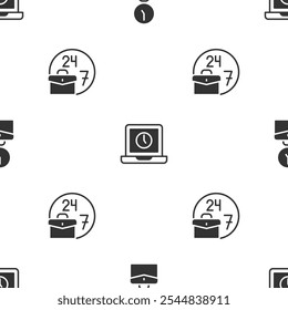 Set Work time, Laptop and Always busy on seamless pattern. Vector