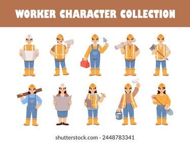 Set of worker character vector illustration