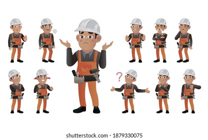 Set of worker with different emotion