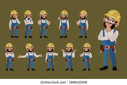 Set of worker with different emotion