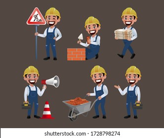 Set of worker with different poses