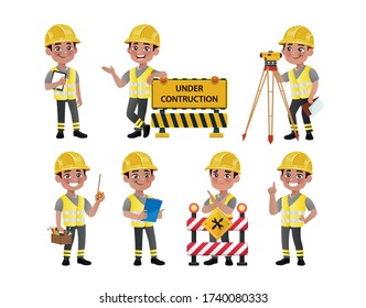 Set of worker with different poses