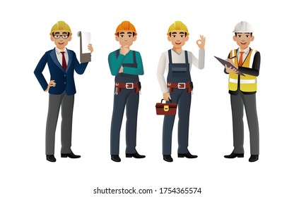 Set of worker with different poses