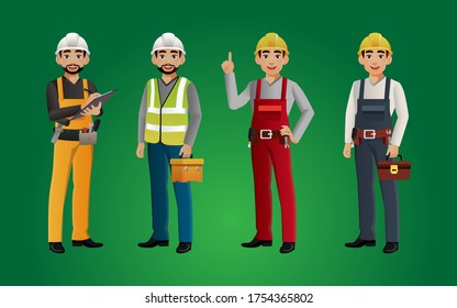 Set of worker with different poses