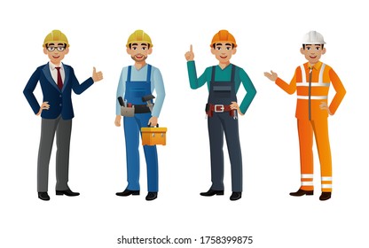 Set of worker with different poses