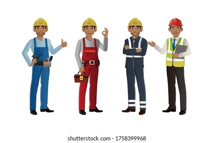 Set of worker with different poses