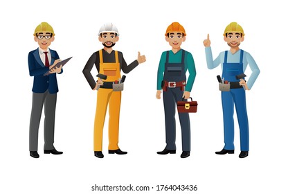 Set of worker with different poses