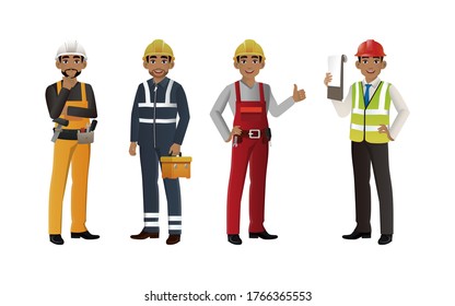 Set of worker with different poses