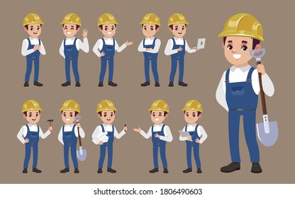 Set of worker with different poses