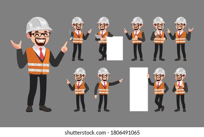 Set of worker with different poses