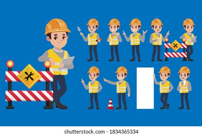 Set of worker with different poses