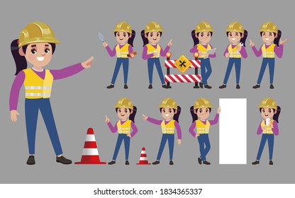 Set of worker with different poses