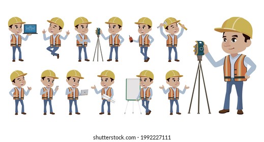 Set of worker with different poses