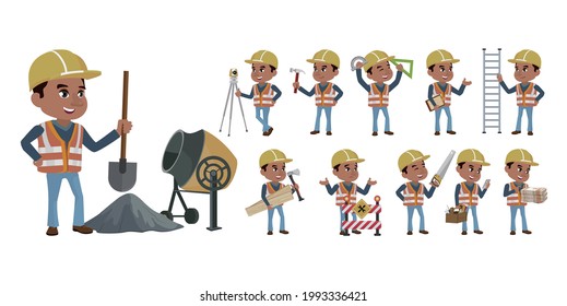 Set of worker with different poses