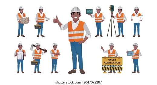 Set of worker with different poses