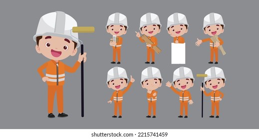 Set of worker with different poses
