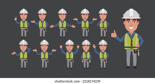 Set of worker with different poses