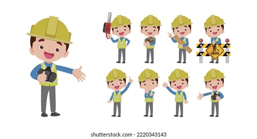 Set of worker with different poses