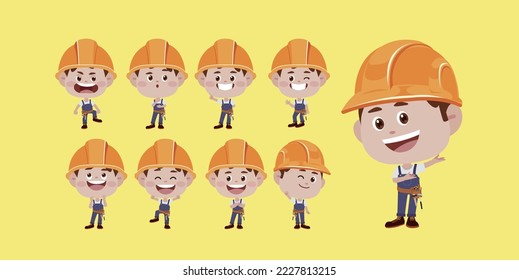 Set of worker with different poses
