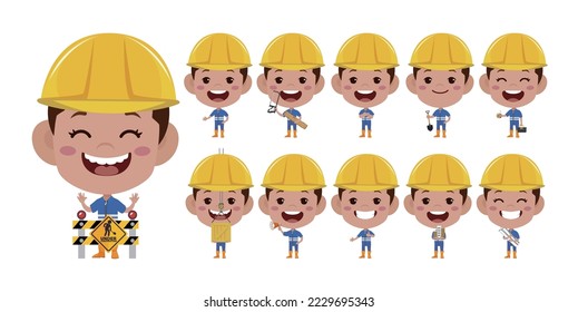 Set of worker with different poses