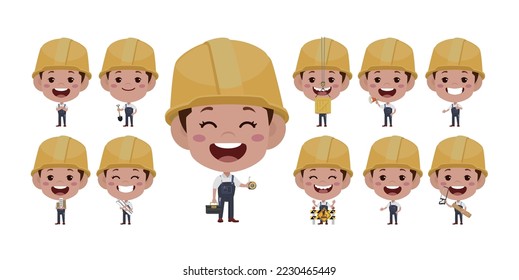 Set of worker with different poses