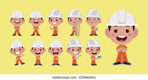 Set of worker with different poses